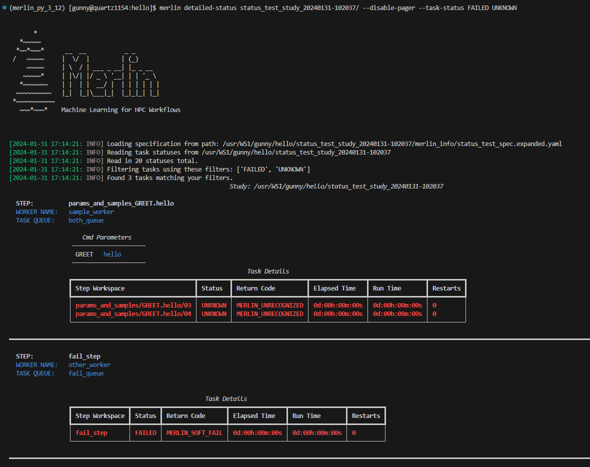 The output of detailed-status with the task-status filter