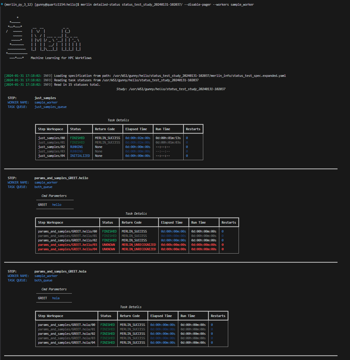 The output of detailed-status with the workers filter
